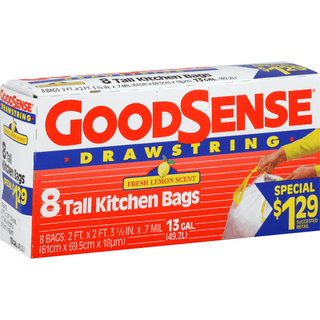 GoodSense Draw String Tall Kitchen Bags, 13 Gal, Fresh Lemon Scent