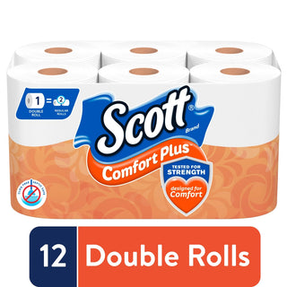 Scott ComfortPlus Toilet Paper, 12 Double Rolls (1-Ply)