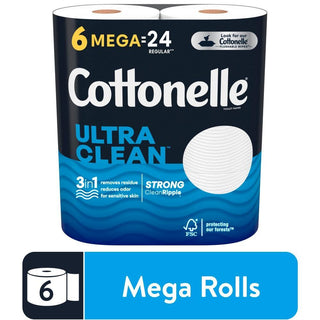 Cottonelle Ultra Clean Toilet Paper, Strong Bath Tissue 6 Mega Rolls