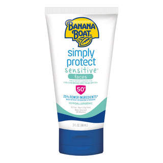 Banana Boat Simply Protect UVA/UVB Broad Spectrum SPF 50+ Sensitive Faces Sunscreen Lotion 3 Oz