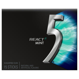 5 GUM React Mint Sugar Free Chewing Gum, 15 Stick Pack