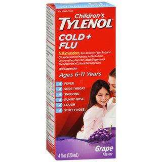 Children's Tylenol® Cold + Flu Oral Suspension – Grape Flavor (4 Fl Oz)