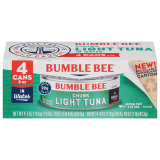 Bumble Bee Chunk Light In Water Tuna 4 Cans 5 Oz Can