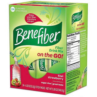 Benefiber On The Go Kiwi Strawberry Fiber Supplement Powder Stick Packs For Digestive Health, 24 Sticks (5.28 Ounces)