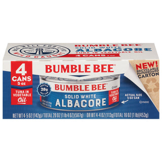 Bumble Bee Solid White Albacore Tuna In Vegetable Oil 4-5 Oz. Cans Cluster Pack