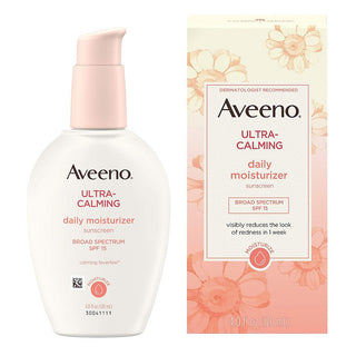 Aveeno Ultra-Calming Fragrance-Free Daily Facial Moisturizer For Sensitive, Dry Skin With SPF 15 Sunscreen, Calming Feverfew & Nourishing Oat, 4 Fl. Oz