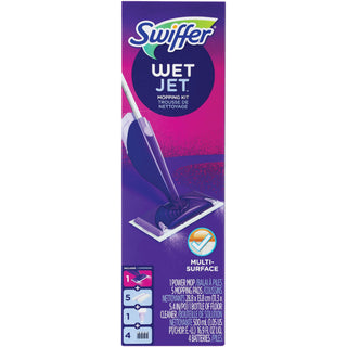 Swiffer WetJet Mop Starter Kit, 46" Handle, Silver/Purple