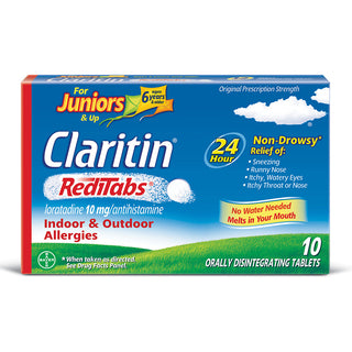 Claritin Indoor & Outdoor Allergies, 24 Hour, For Juniors & Up, Original Prescription Strength, 10 Mg, Redi Tabs