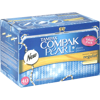 Tampax Pearl Compak Regular Unscented Plastic Tampons 40 Ct Box