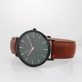 Alfred Sung Metropolitan Date Black Dial & Case Leather strap watch