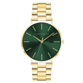 Alfred Sung Metropolitan Date Green Dial Gold Bracelet watch
