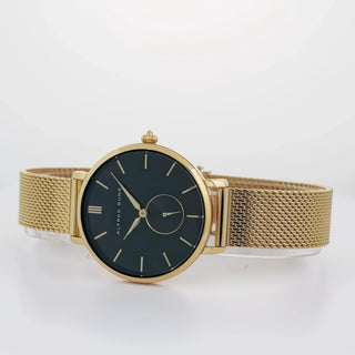 Alfred Sung Serenity Black Dial Gold Bracelet Ladies watch