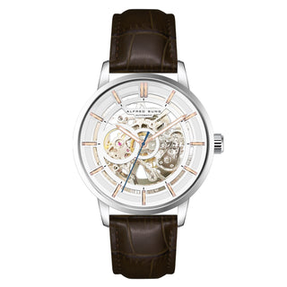 Alfred Sung Automatic III White Skeleton Dial Brown Leather Strap Men's watch