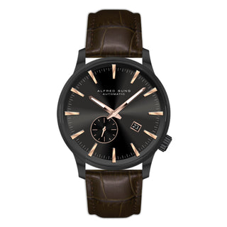 Alfred Sung Automatic II Black Sunray Dial Brown Leather Strap Men's watch