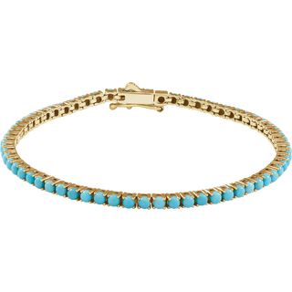 14K Yellow Gold Natural Turquoise Line Bracelet 7 1/2"
