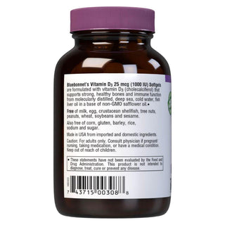 Bluebonnet Nutrition - Vitamin D3 1000 IU - 100 Softgels