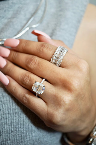 6.0ct Cuhsion Cut Moissanite Lab Diamond Accented Engagement Ring