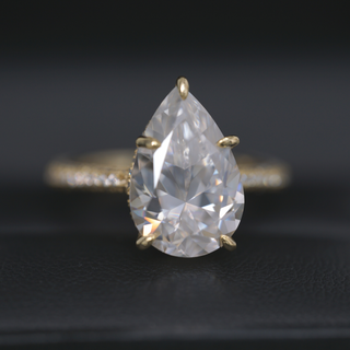 5.0ct Pear Cut Moissanite Three Row Pavè Lab Diamond Engagement Ring