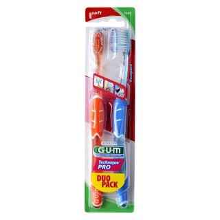 GUM Technique Pro Duo Pack 1525 Soft Toothbrush (Orange -Blue)