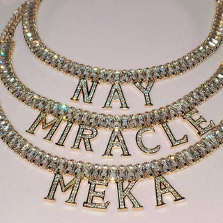 Iced Custom Name Dangle Letter Baguette Necklace