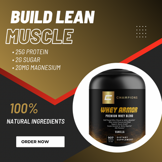 Champions Whey Armor protein powder, Vanilla Flavor 2LBS, Servings Size 32g, 28 Servings per container, 130 calories, 25g protein, 2g sugar