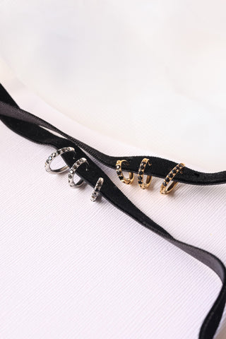 Micro Crystal Hoop in Black
