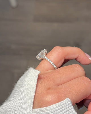 4.0ct Pear Cut Moissanite Hidden Halo Engagement Ring