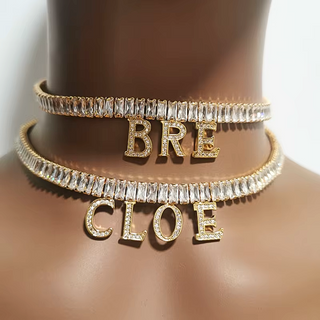 Iced Custom Name Dangle Letter Baguette Necklace