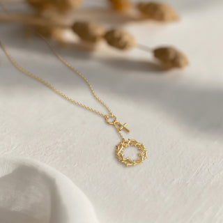 Gold Crown of Thorns Cross Necklace