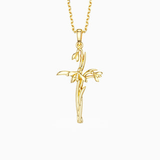 Floral Cross January Snowdrop Birth Flower Necklace