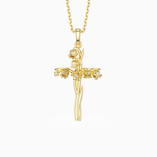Floral Cross May Lily of the Valley Birth Flower Necklace