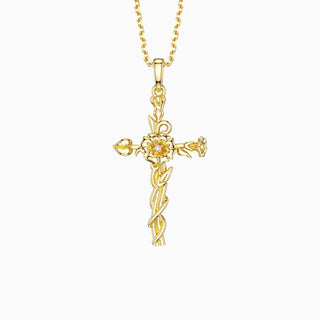 Floral Cross September Morning Glory Birth Flower Necklace