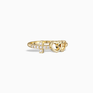 Double Heart And Cross Ring