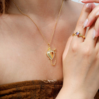 Flaming Heart with Dagger Necklace