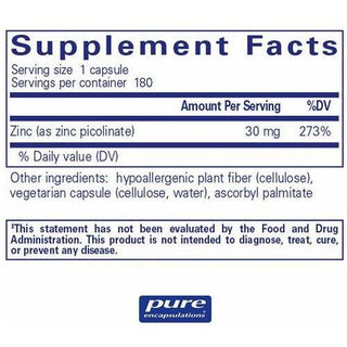 Pure Encapsulations Zinc 30 - 180 Capsules