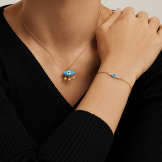 Divine Eye-  Lab Grown Opal Three Charm Lucky Eye Necklace
