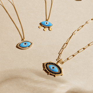 Divine Eye-  Lab Grown Opal Three Charm Lucky Eye Necklace