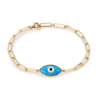 Divine Eye-  Lab Grown Opal Paperclip Chain Lucky Eye Bracelet
