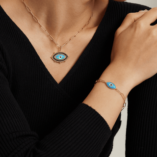 Divine Eye-  Lab Grown Opal Paperclip Chain Lucky Eye Bracelet