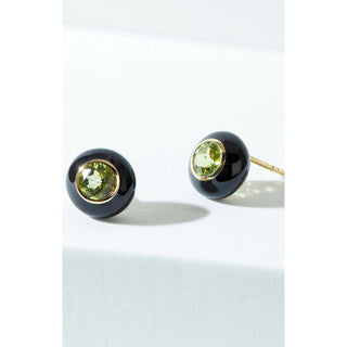 Black Enamel Rose Cut Peridot Earrings