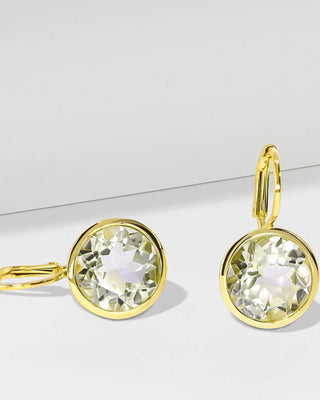 Elegant Round Lever Back Green Amethyst Earrings