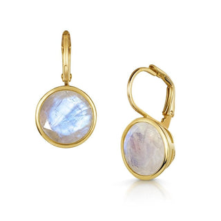 Elegant Round Lever Back Rainbow Moonstone  Earrings