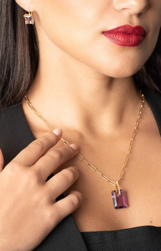 Emerald Cut Pink Amethyst Lever Back Earrings