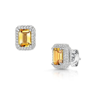 Emerald Cut Citrine Halo Earrings