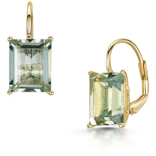 Emerald Cut Green Amethyst Lever Back Earrings