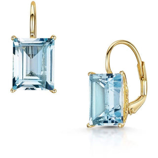 Emerald Cut Sky Blue Topaz Lever Back Earrings