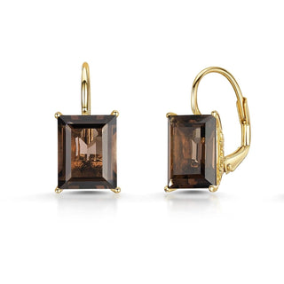 Emerald Cut Smoky Quartz Lever Back Earrings
