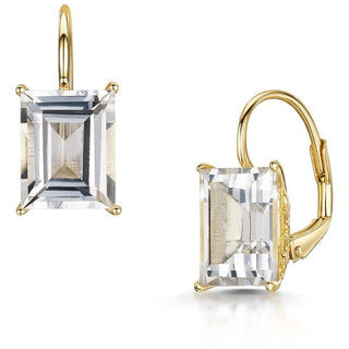 Emerald Cut White Topaz Lever Back Earrings