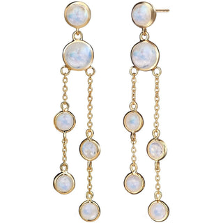 Malaika Rainbow Moonstone Cabochon Chandelier Earrings
