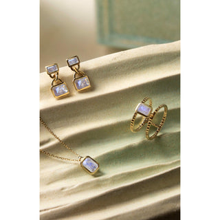 Malaika Rainbow Moonstone Double Octagon Earrings